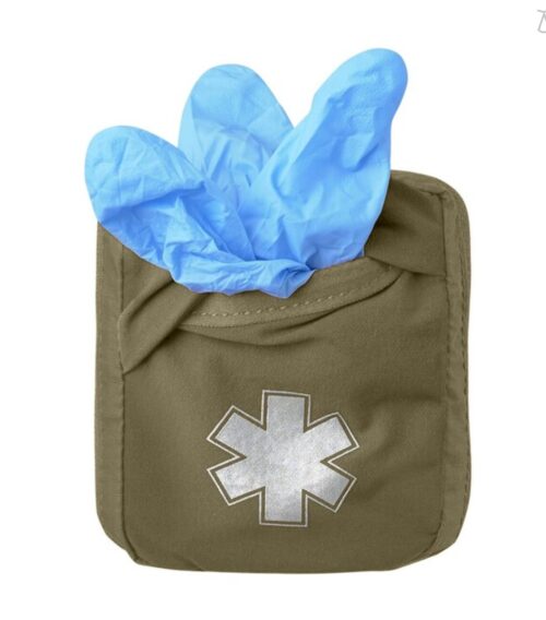 Front of Helikon-Tex EDC Med Kit showing glove dispenser pouch with protective flap