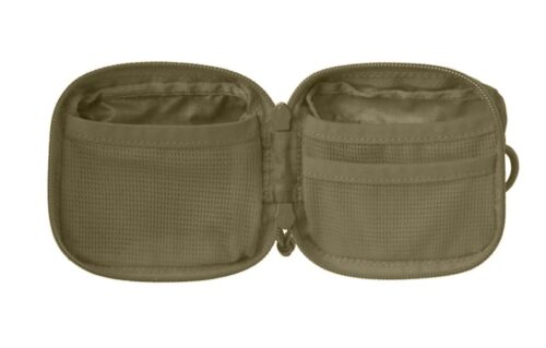 Inside view of Helikon-Tex EDC Med Kit showing mesh compartments and internal storage pockets