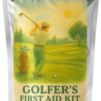 Golfer’s First Aid Kit in a waterproof resealable bag, designed for handling minor mishaps during a round of golf