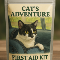 Cat’s Adventure First Aid Kit in a waterproof resealable bag, designed for active cats and pet owners on the go